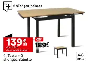 Table + 2 allonges babette