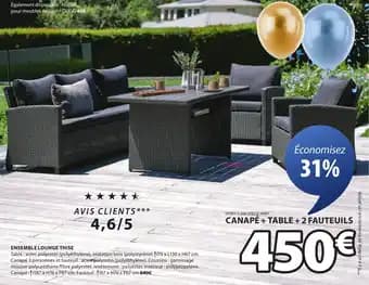 Canapé + table +2 fauteuils