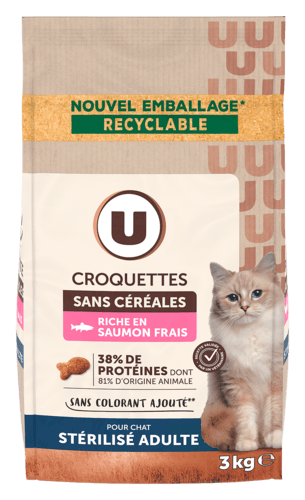 Croquettes Sans Cereales Riche en Saumon Frais pour Chat Sterilise Adulte U