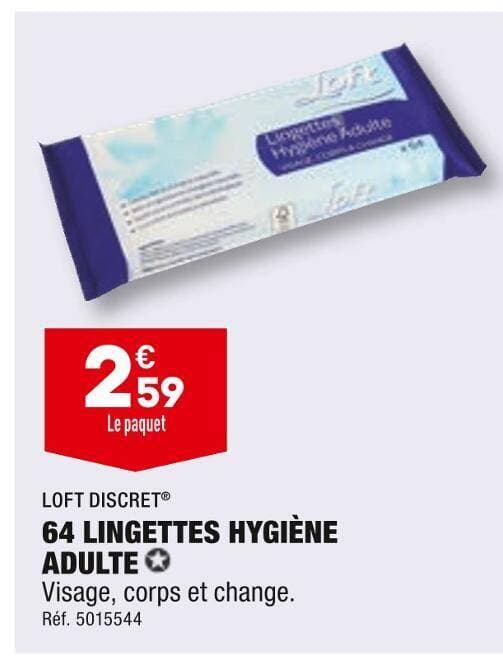 LOFT DISCRET 64 LINGETTES HYGIÈNE ADULTE