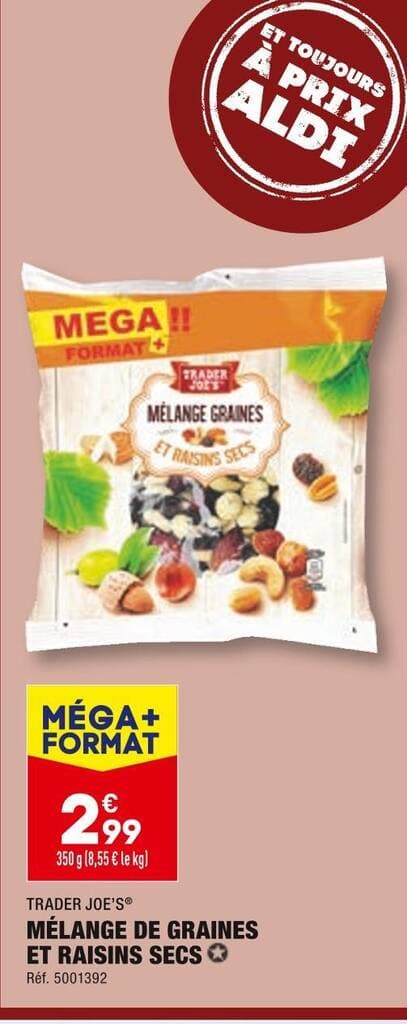 TRADER JOE’S MÉLANGE DE GRAINES ET RAISINS SECS