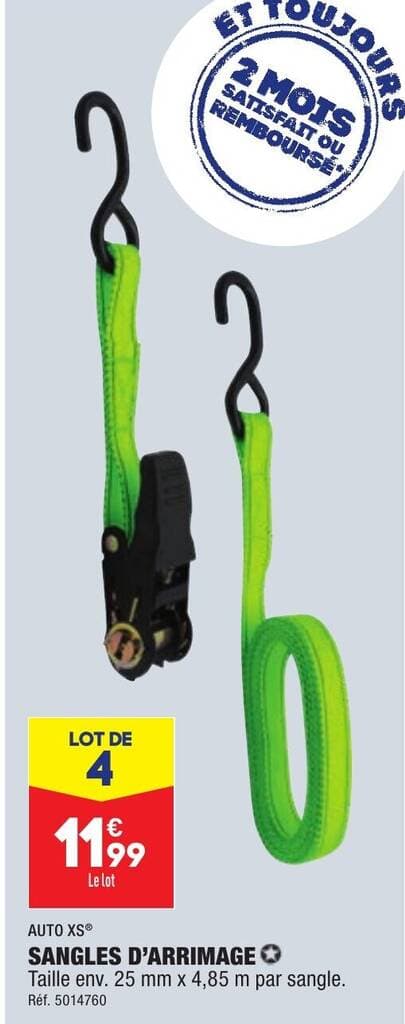 SANGLES D'ARRIMAGE Taille env. 25 mm x 4,85 m par sangle. Réf. 5014760