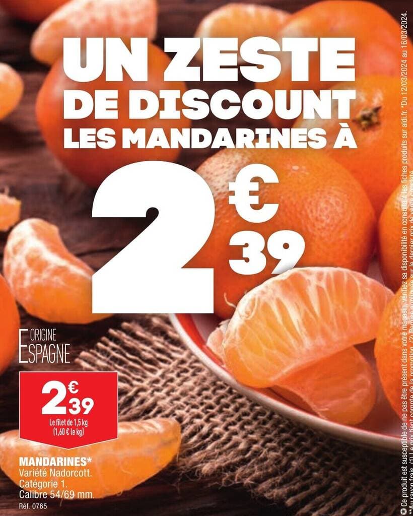 MANDARINES* Variété Nadorcott. Catégorie 1. Calibre 54/69 mm.