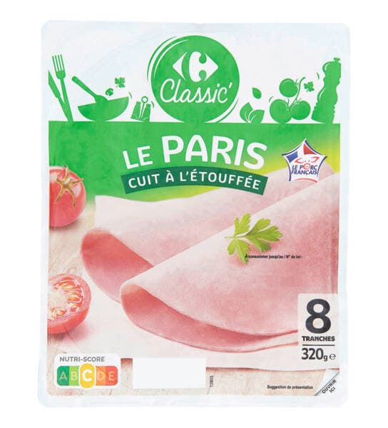 CARREFOUR CLASSIC' Jambon de Paris cuit à l'étouffée