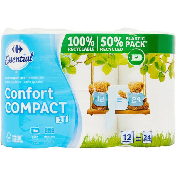 CARREFOUR ESSENTIAL Papier toilette compact blanc