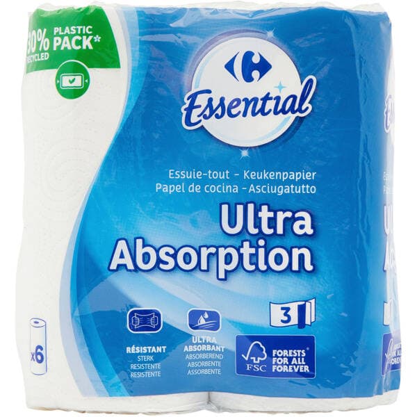 CARREFOUR ESSENTIAL Essuie-tout blanc Absorption