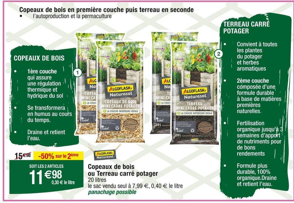 ALGOFLASH Copeaux de bois ou Terreau carré potager