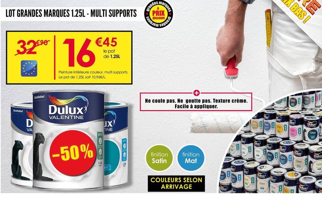 DULUX VALENTINE LOT GRANDES MARQUES 1.25L - MULTI SUPPORTS