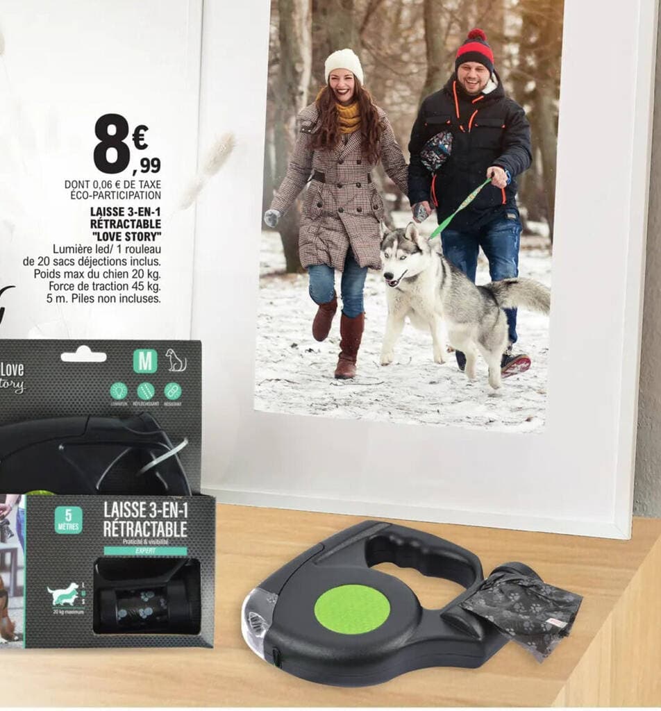 LAISSE 3-EN-1 RÉTRACTABLE "LOVE STORY"