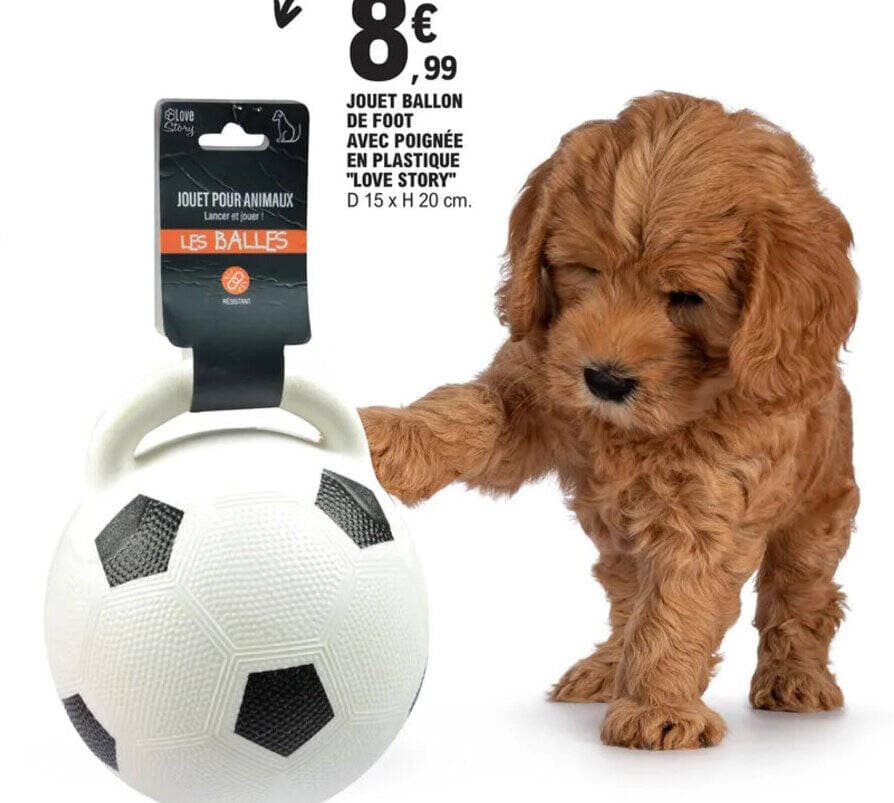 JOUET BALLON DE FOOT AVEC POIGNÉE EN PLASTIQUE "LOVE STORY" D 15 x H 20 cm.