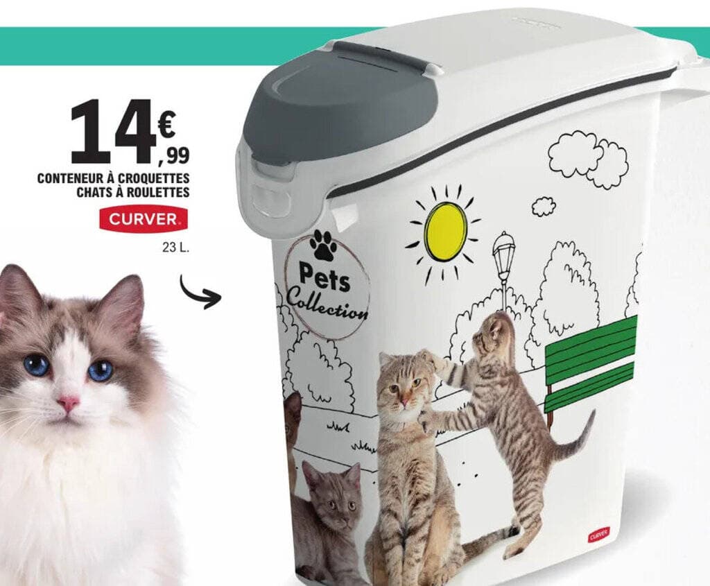 CONTENEUR À CROQUETTES CHATS À ROULETTES