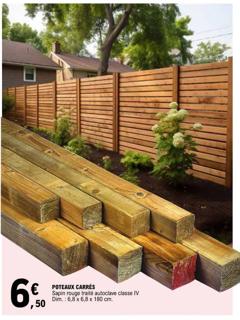 POTEAUX CARRÉS Sapin rouge traité autoclave classe IV Dim.: 6,8 x 6,8 x 180 cm.