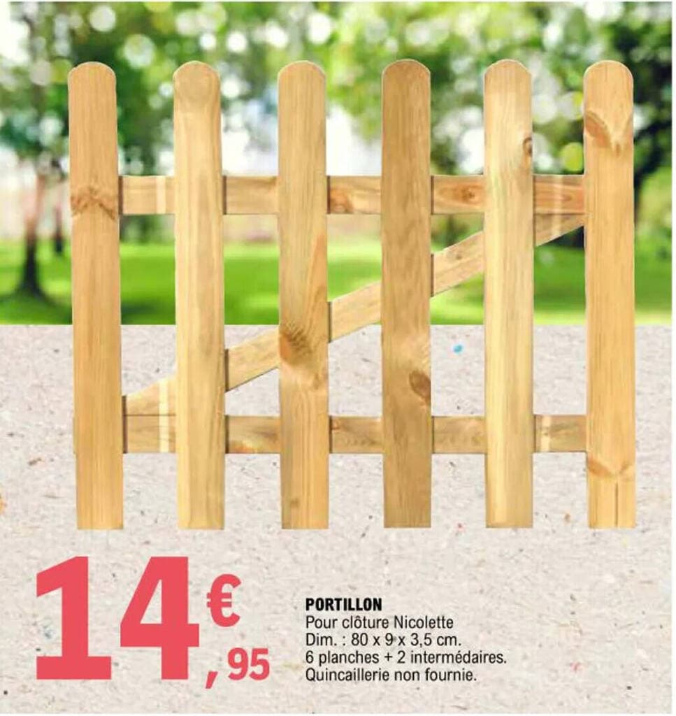 PORTILLON Pour clôture Nicolette Dim.: 80 x 9 x 3,5 cm. 6 planches + 2 intermédaires. Quincaillerie non fournie.