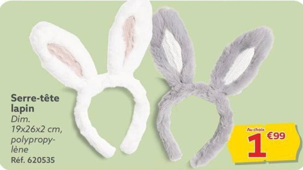 Serre-tête lapin Dim. 19x26x2 cm,