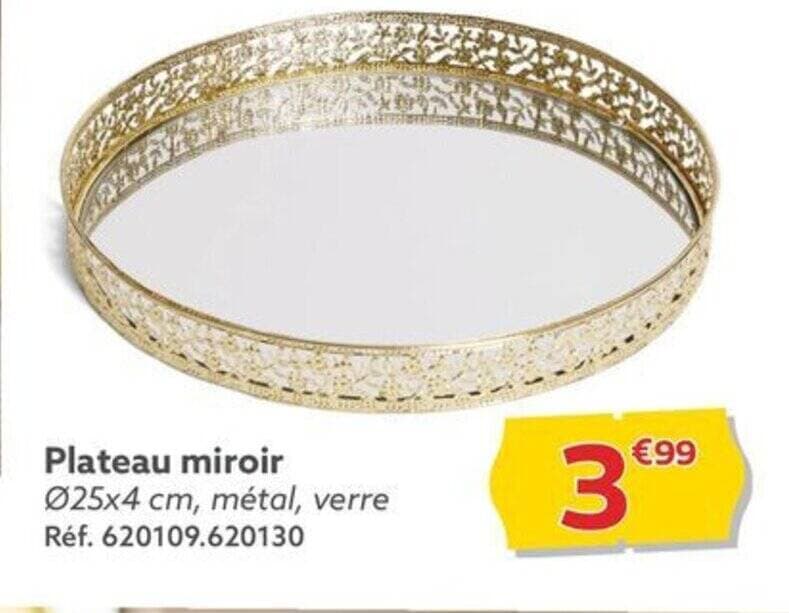 Plateau miroir Ø25x4 cm, métal, verre Réf. 620109.620130