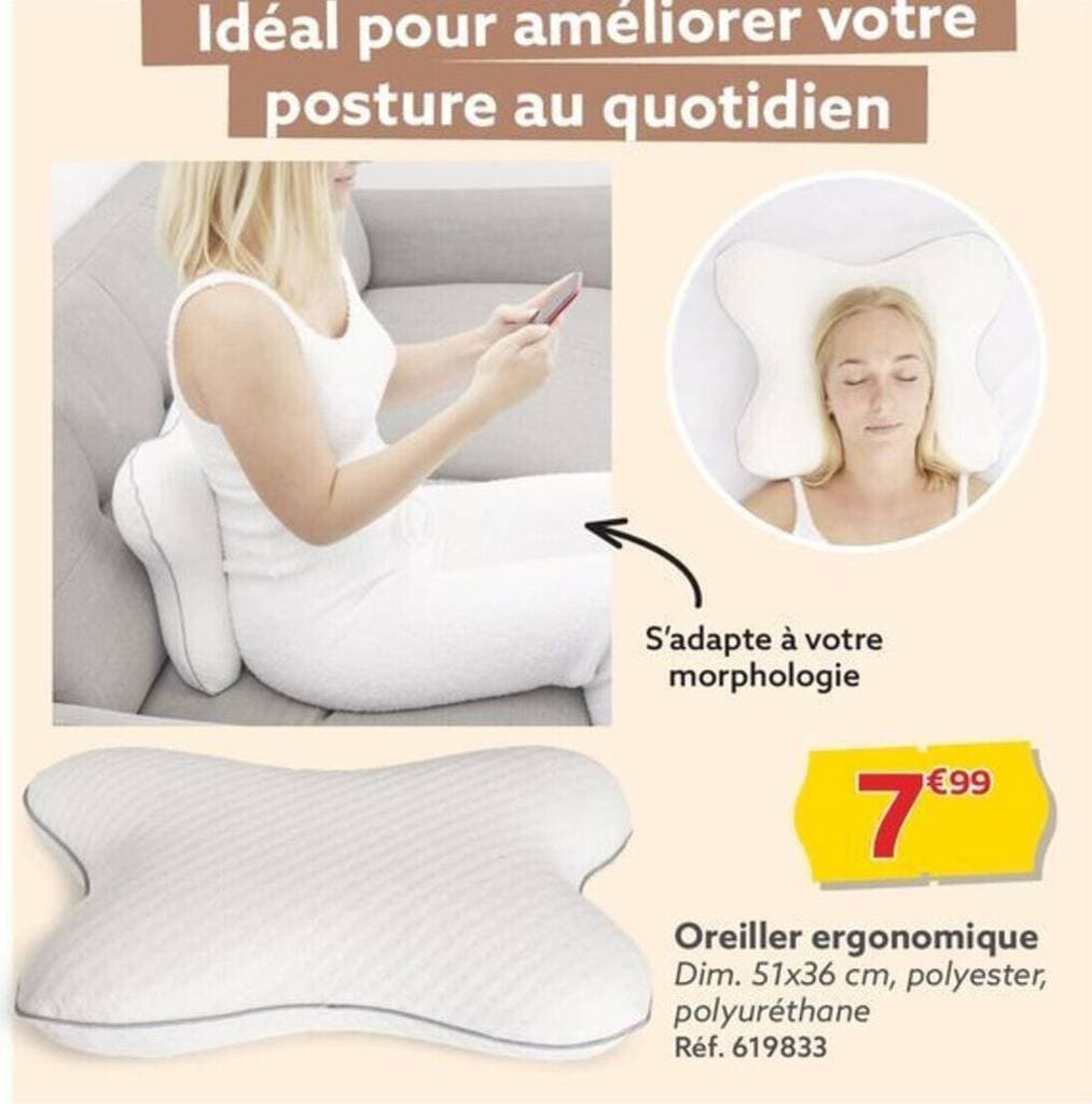 Oreiller ergonomique Dim. 51x36 cm, polyester,