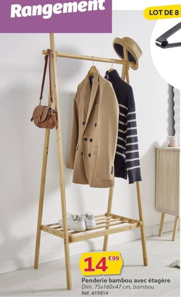 Penderie bambou avec étagère Dim. 75x160x47 cm, bambou Réf. 619814