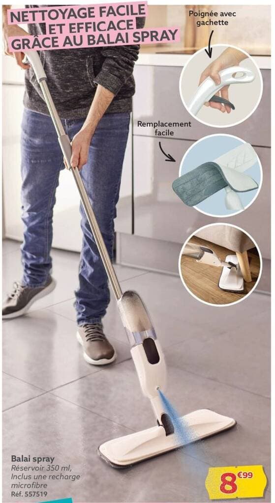Balai spray Réservoir 350 ml, Inclus une recharge microfibre
