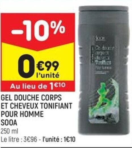 GEL DOUCHE CORPS ET CHEVEUX TONIFIANT POUR HOMME SOOA 250 ml
