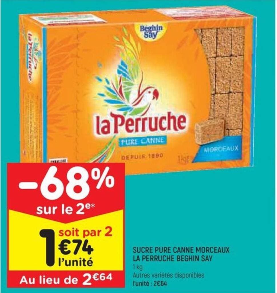 SUCRE PURE CANNE MORCEAUX LA PERRUCHE BEGHIN SAY