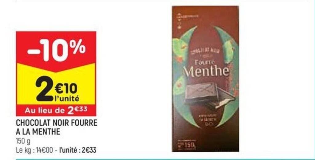 CHOCOLAT NOIR FOURRE A LA MENTHE