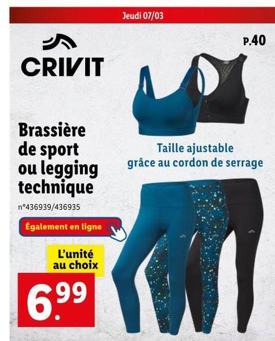 CRIVIT Brassière de sport ou legging technique