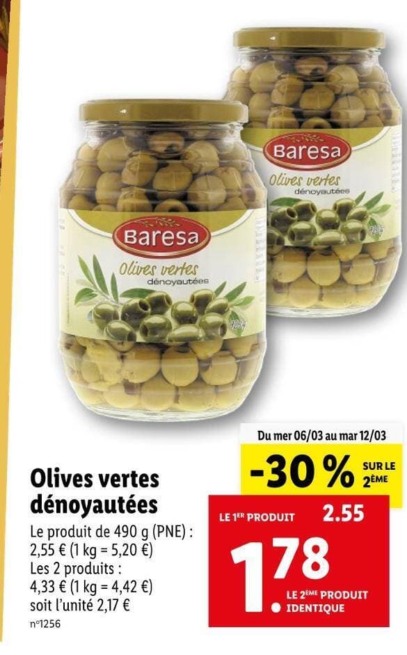 Baresa Olives vertes dénoyautées