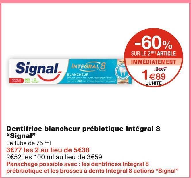 Signal Dentifrice blancheur prébiotique Intégral 8