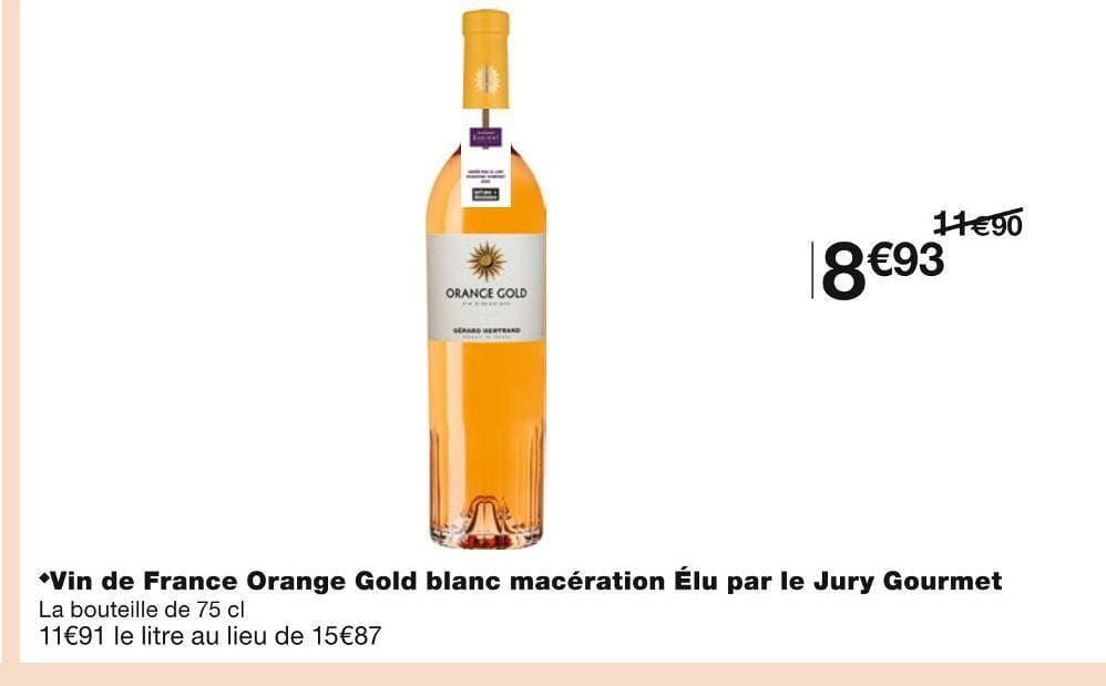 Vin de France Orange Gold blanc macération Élu par le Jury Gourmet