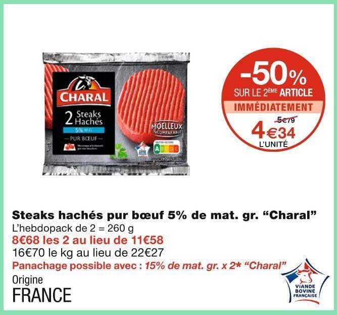 Charal Steaks hachés pur bœuf 5% de mat. gr