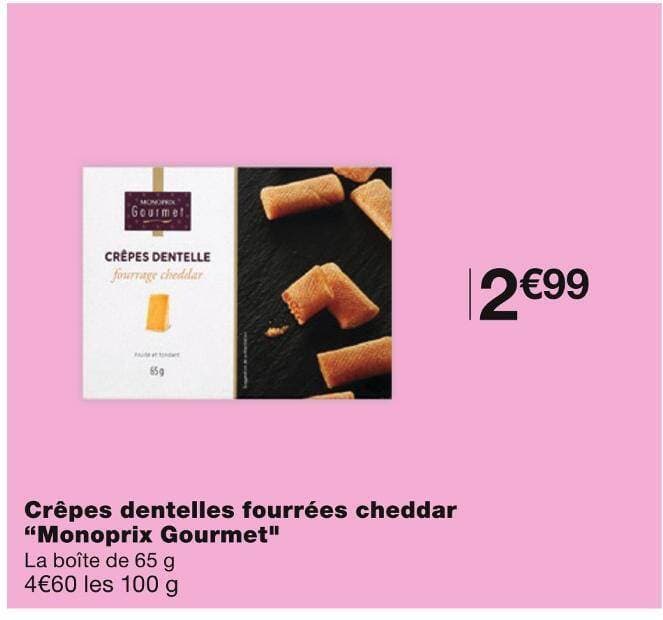 Monoprix Gourmet Crêpes dentelles fourrées cheddar