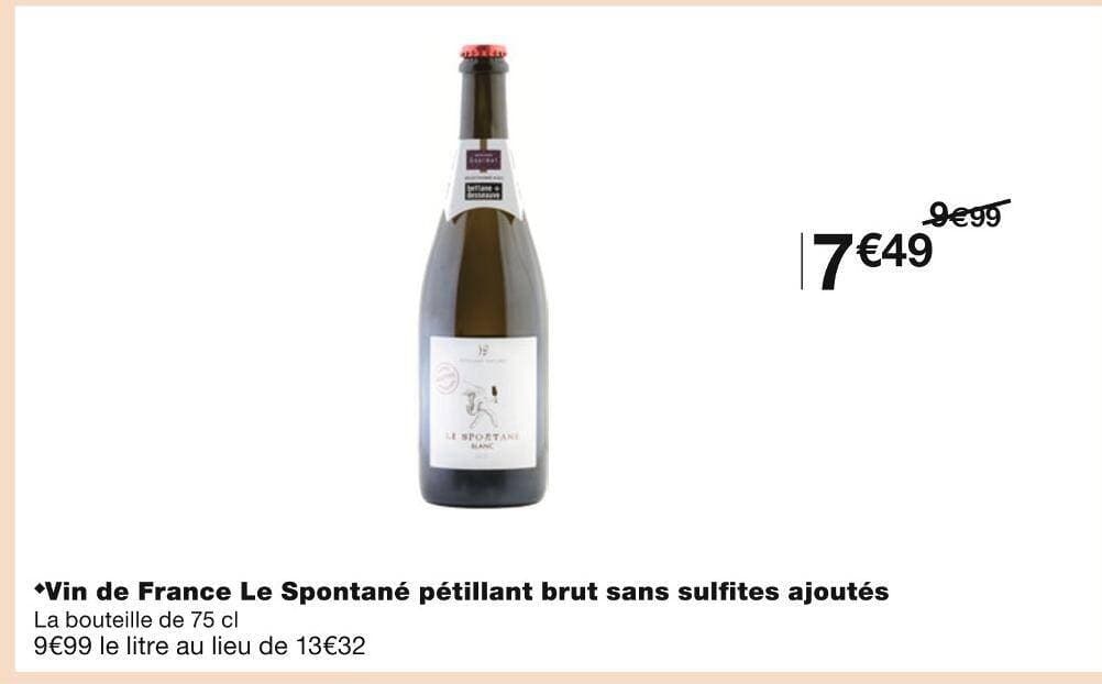 Vin de France Le Spontané pétillant brut sans sulfi tes ajoutés