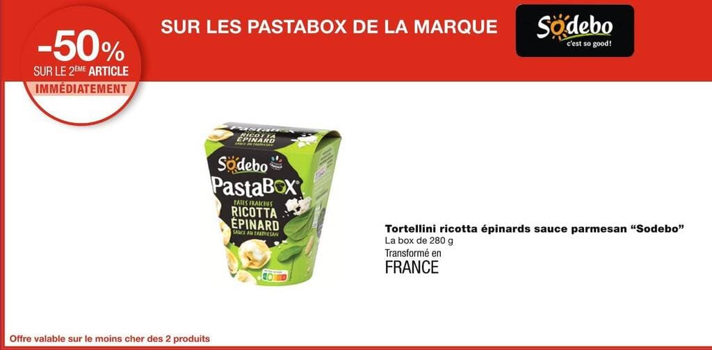 Sodebo Tortellini ricotta épinards sauce parmesan