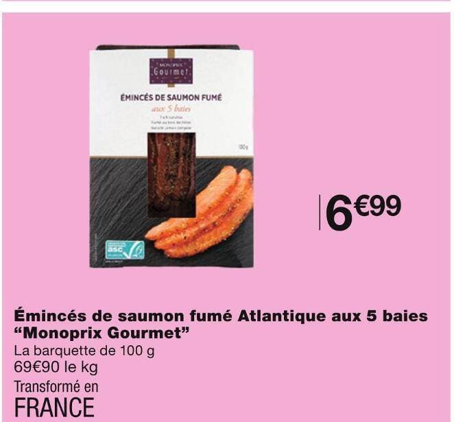 Monoprix Gourmet Émincés de saumon fumé Atlantique aux 5 baies