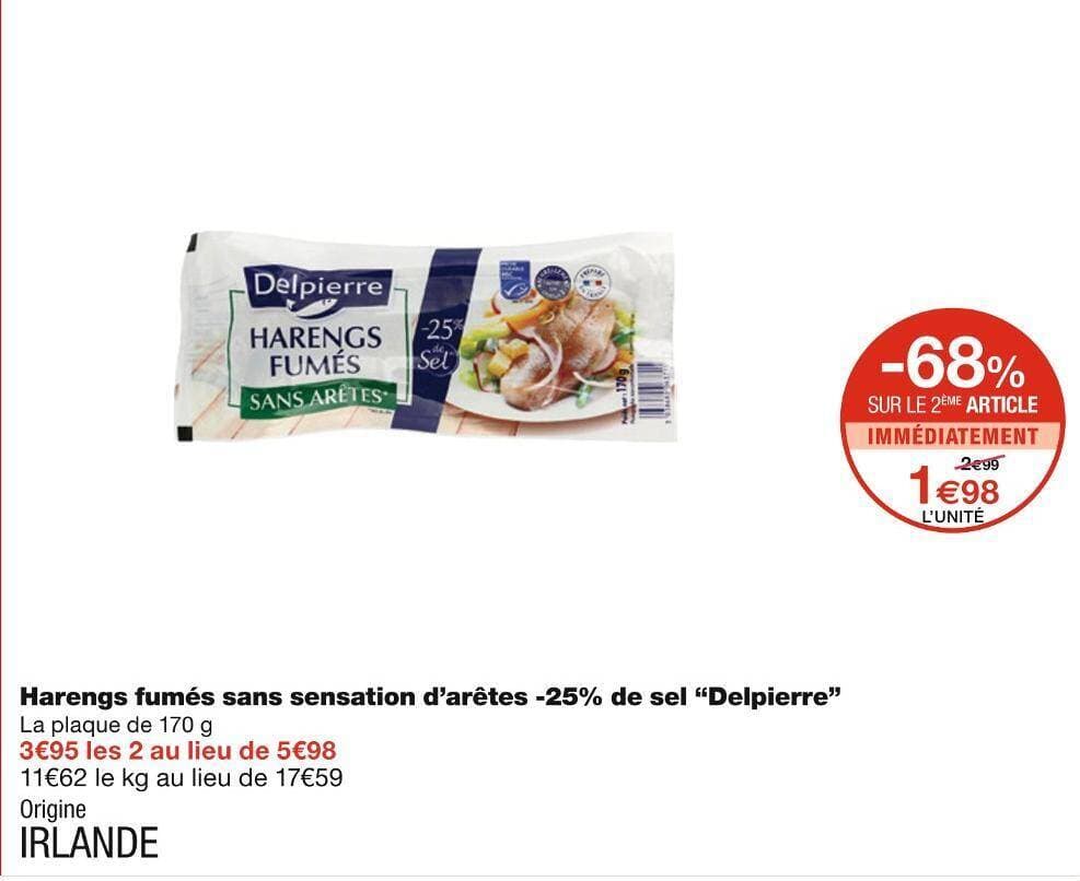 Delpierre Harengs fumés sans sensation d’arêtes -25% de sel