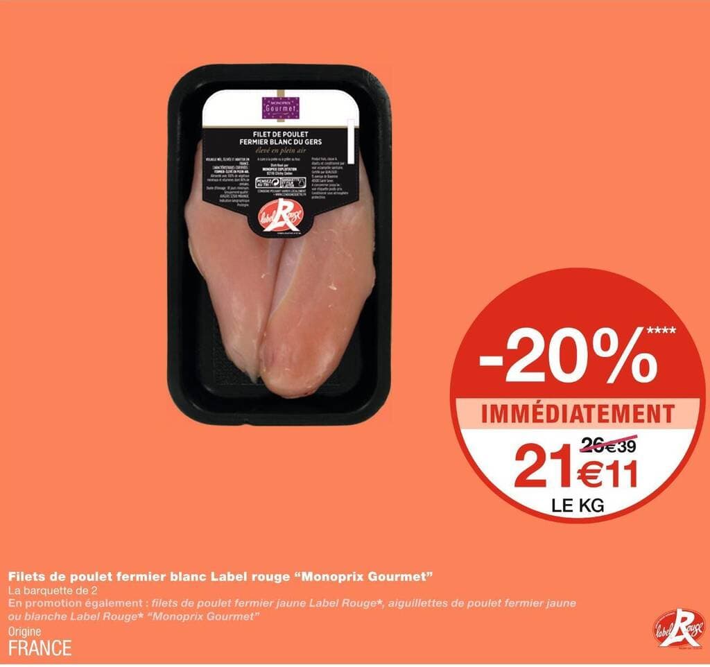 Monoprix Gourmet Filets de poulet fermier blanc Label rouge