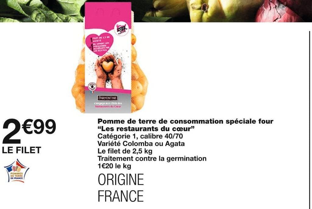 PARMENTINE Pomme de terre de consommation spéciale four Les restaurants du cœur