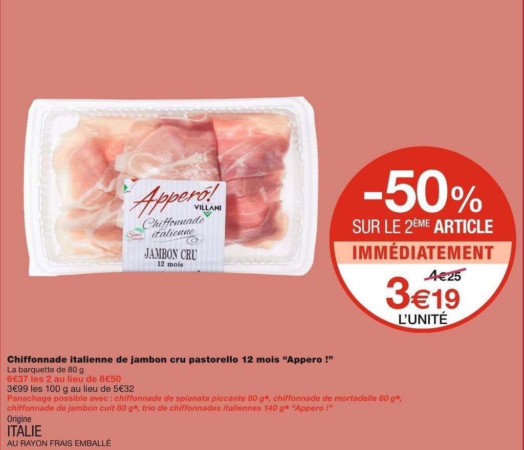 Appero Chiffonnade italienne de jambon cru pastorello 12 mois
