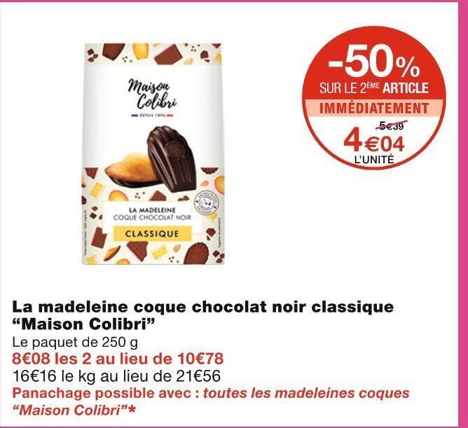 Maison Colibri La madeleine coque chocolat noir classique