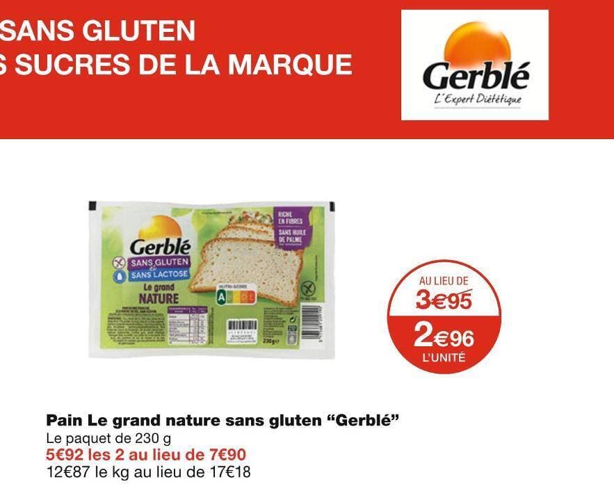 Gerblé Pain Le grand nature sans gluten