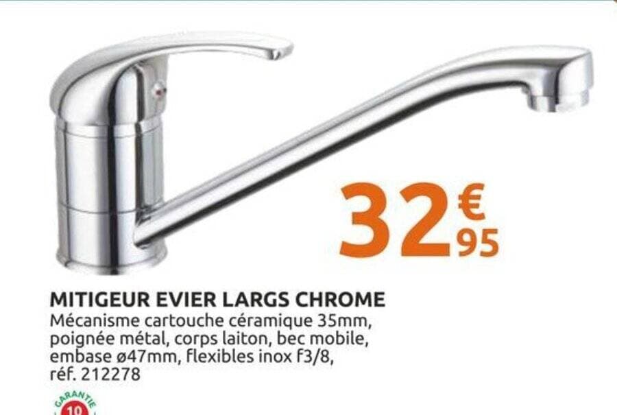 MITIGEUR EVIER LARGS CHROME