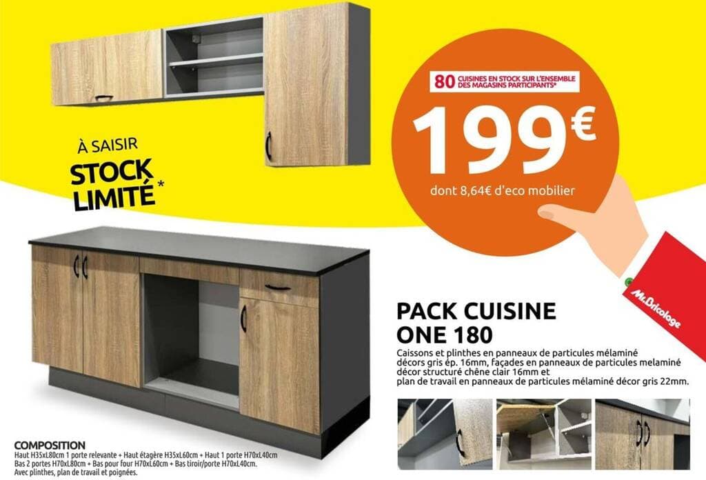 COMPOSITION Haut H35xL80cm 1 porte relevante + Haut étagère H35xL60cm+ Haut 1 porte H70xL40cm