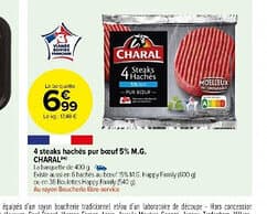 4 steaks hachés pur bœuf 5% M.G. CHARAL