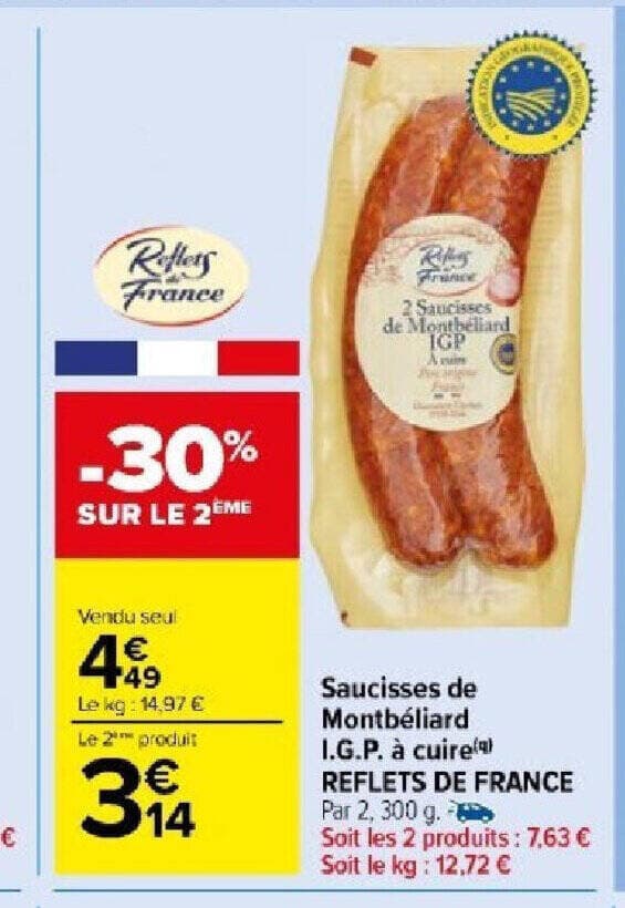 Saucisses de Montbéliard I.G.P. à cuire REFLETS DE FRANCE