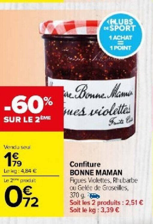 Confiture BONNE MAMAN Figues Viclettes, Rhubarbe ou Gelée de Groseilles, 370 g.