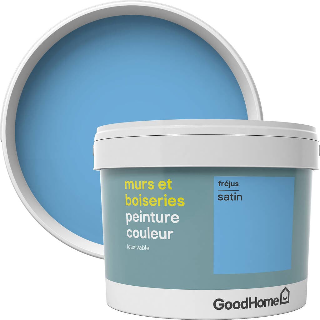 Peinture murs et boiseries GoodHome bleu Fréjus satin 2,5L