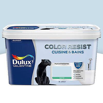 Peinture cuisine et salle de bain Dulux Valentine Color resist bleu fjord satin 2L