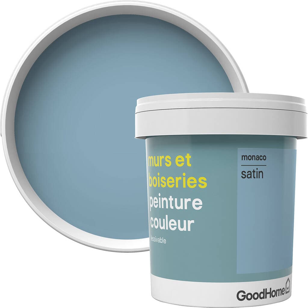 Peinture murs et boiseries GoodHome bleu Monaco satin 0,75L