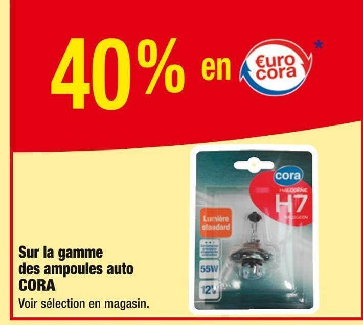 CORA 40% en €urocora Sur la gamme des ampoules auto CORA