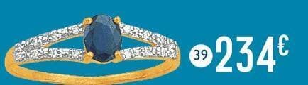 bague saphir et diamants 0,06 ct, taille 54, or jaune et rhodié 1,77 g